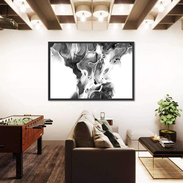 Black and White Ink Flow Abstract Canvas Wall Art