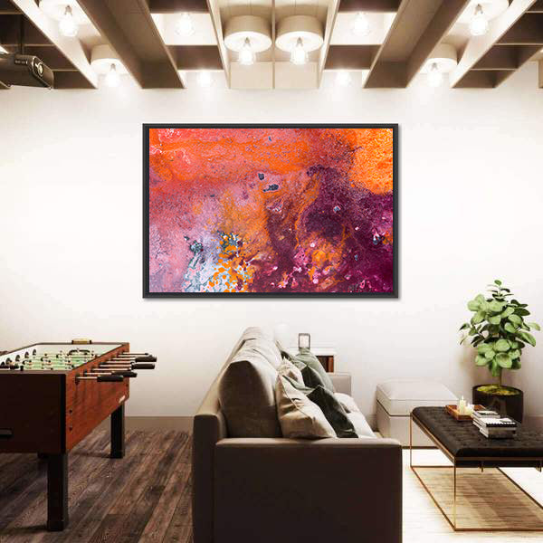 Fluid Acrylic Pour Abstract in Orange and Purple Canvas Wall Art