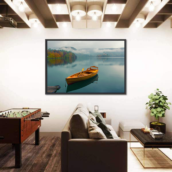 Lonely Boat on Lake Bled Canvas Wall Art