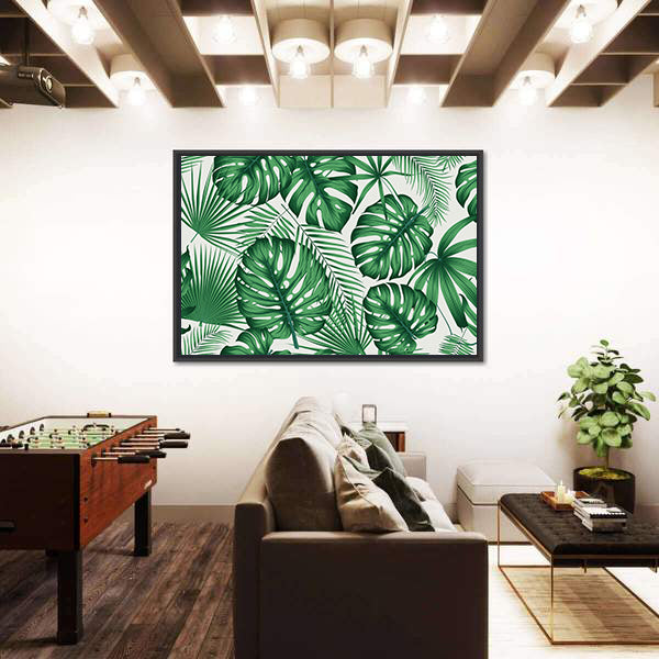 Monstera and Palm Leaves Pattern Canvas Wall Art