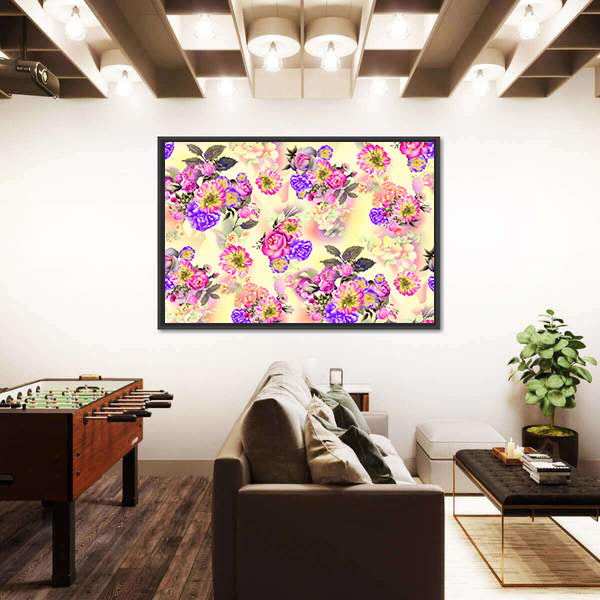 Summer Garden Roses &amp; Iris Flowers Canvas Wall Art