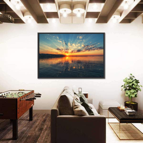 Sunset River with Rippling Reflection Canvas Wall Art