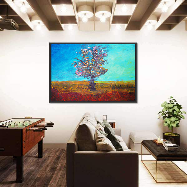 Solitary Blossom Tree in Field Canvas Wall Art