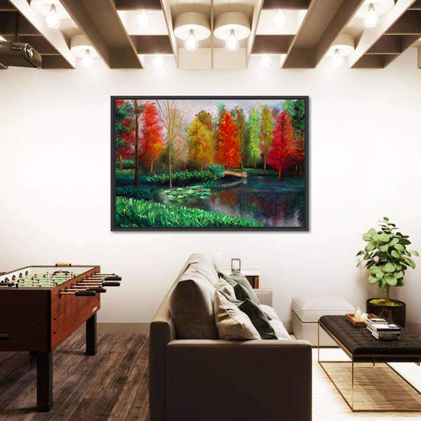 Autumn Lake with Water Lilies Canvas Wall Art