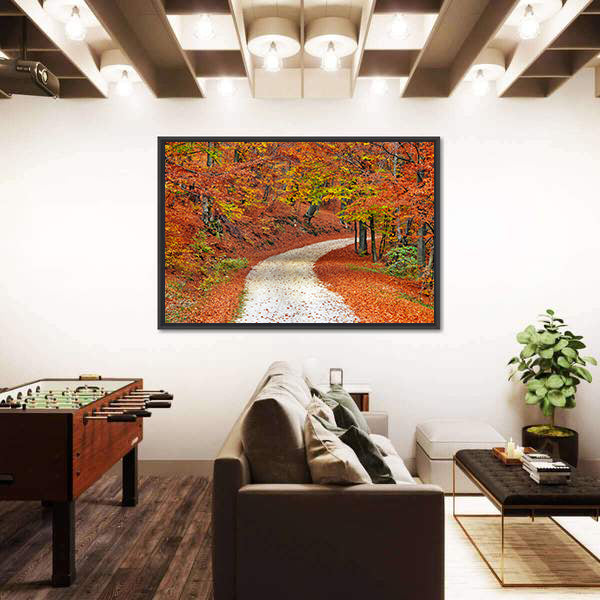 Autumn Misty Forest In Fall Canvas Wall Art
