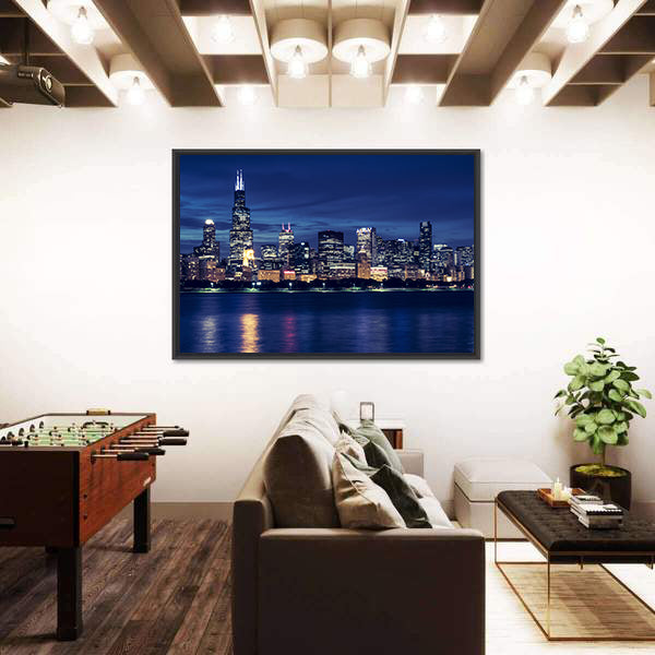 Chicago Skyline By Night Canvas Wall Art