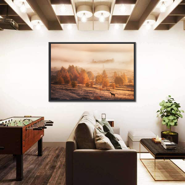 Autumn Horse in Russian Jungle Canvas Wall Art