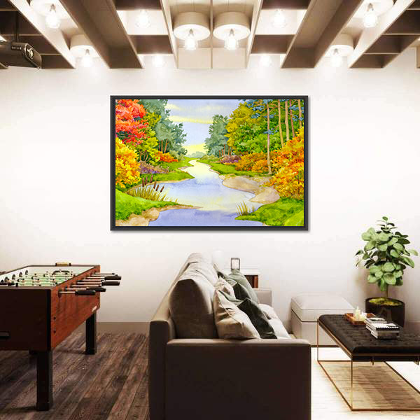 Autumn Forest Creek Canvas Wall Art