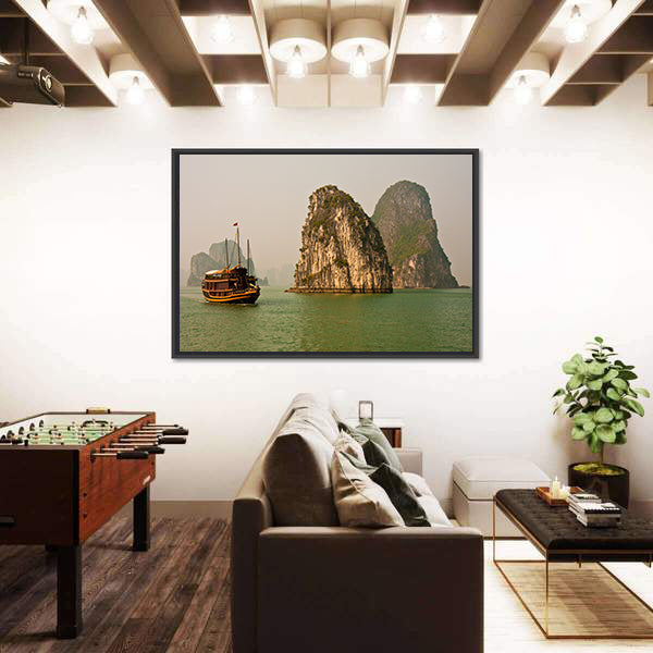 Boat in Halong Bay, Vietnam Canvas Wall Art