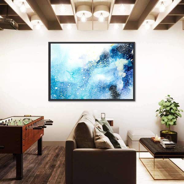 Bluish Stain Drips Blobs Watercolor Canvas Wall Art