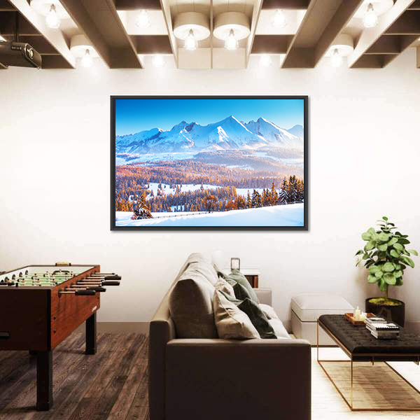 Snowy Mountain Peaks In Frosty Morning Canvas Wall Art