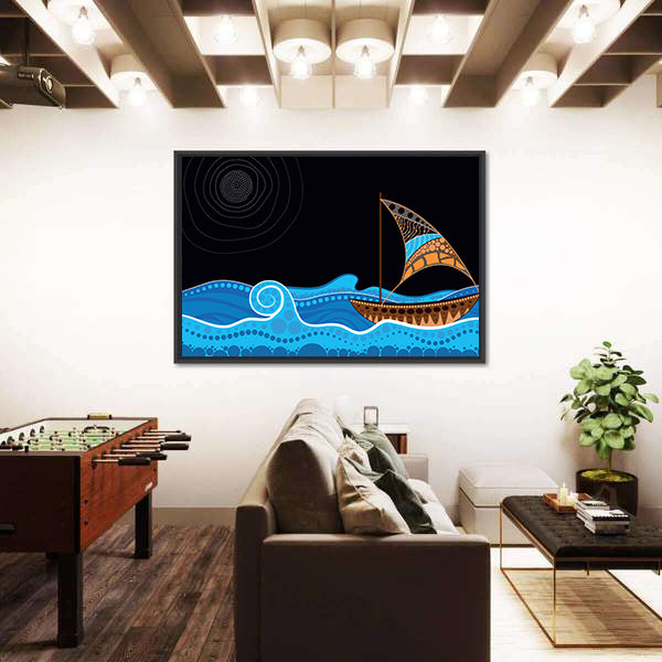 Dotted Sailboat on Starry Sea Canvas Wall Art