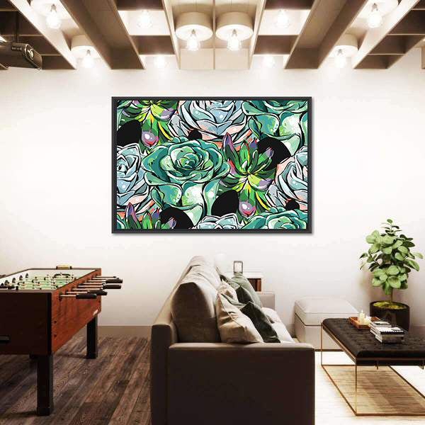 Succulent Cacti Flowers Pattern Canvas Wall Art