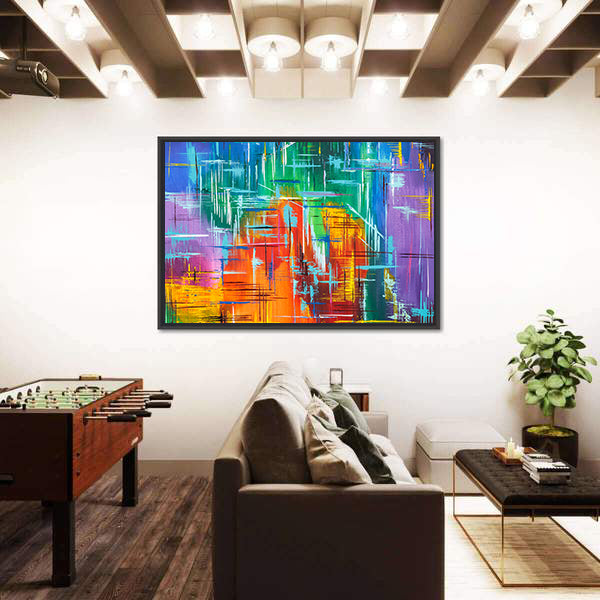 Colorful Geometric Grid Abstract Canvas Wall Art