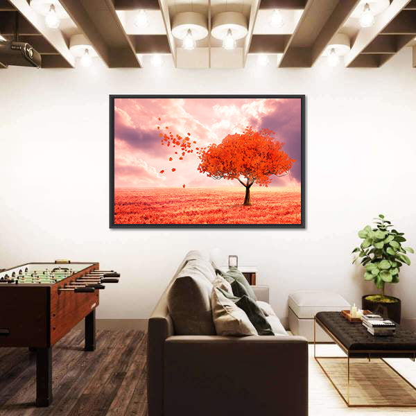 Dreamlike Red Autumn Tree Canvas Wall Art