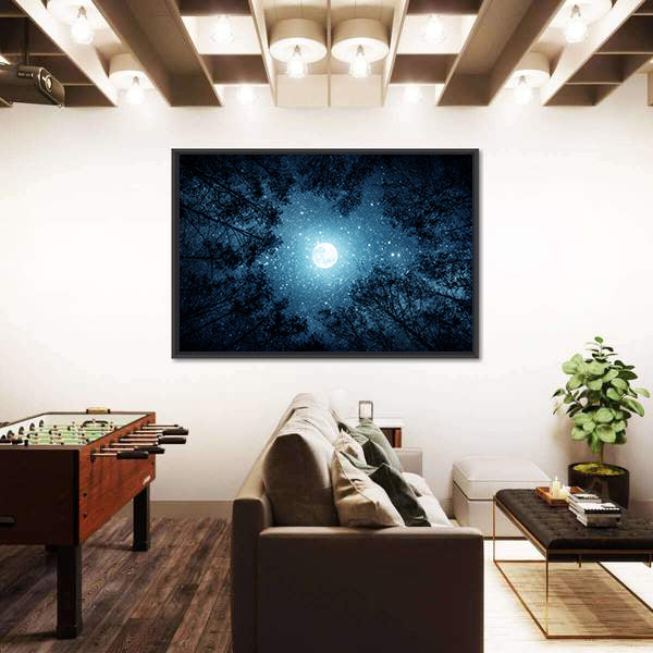 Milky Way And Moon From Forest Trees Canvas Wall Art