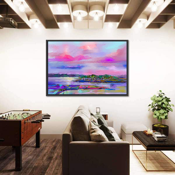 Meadow In Colorful Sky Canvas Wall Art