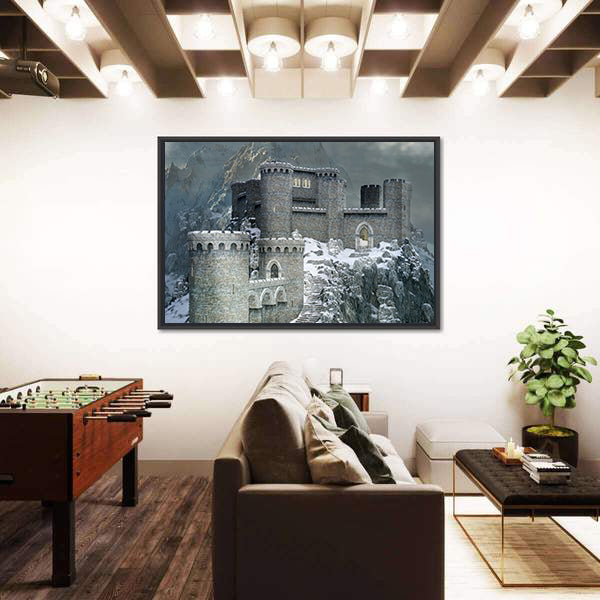 Medieval Castle In A Winter Canvas Wall Art