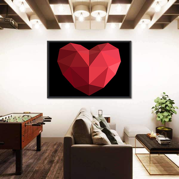 Faceted Red Geometric Heart Canvas Wall Art