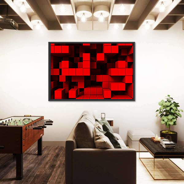 3d Red Cubes Abstract Canvas Wall Art