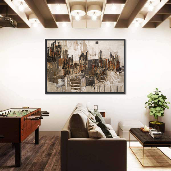 Textured Abstract Urban Skyline Canvas Wall Art