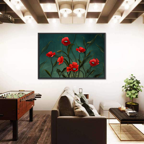 Surreal Poppies with Human Eyes Canvas Wall Art