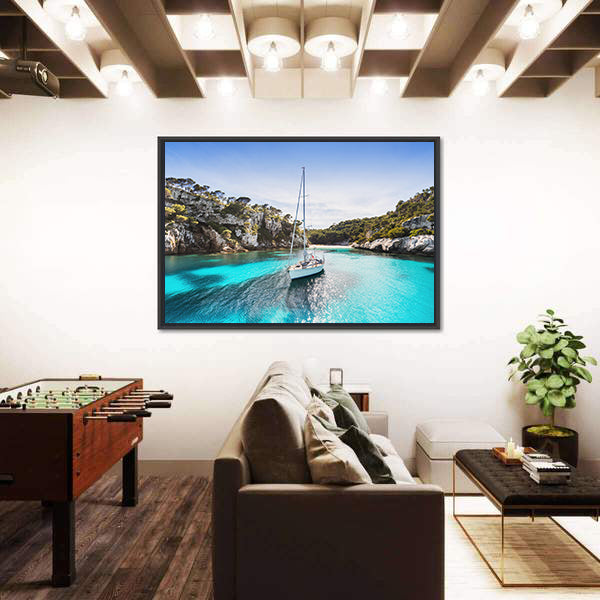 Anchored Sailboat in Turquoise Bay Canvas Wall Art