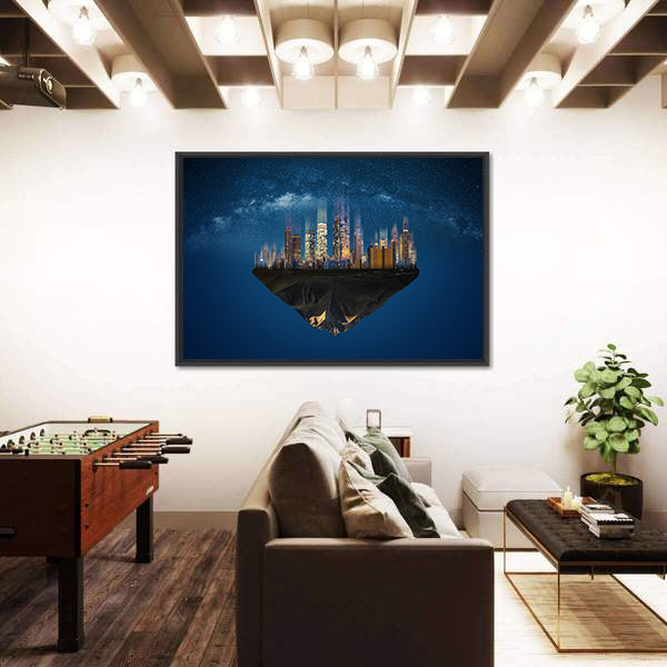 Futuristic Floating Island At Nights Canvas Wall Art
