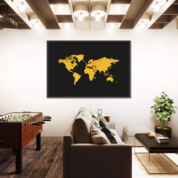 Gold Texture World Map Canvas Wall Art