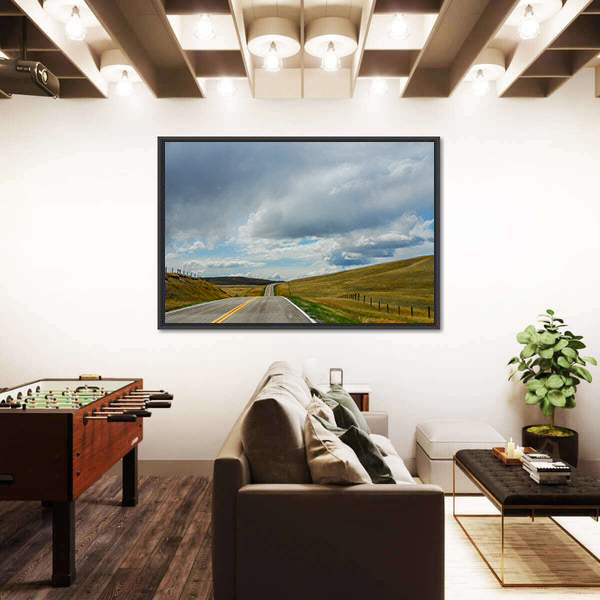 Driving On The Open Road In Big Sky Country Montana Canvas Wall Art