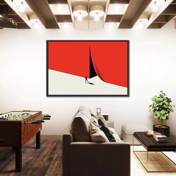 Man Walking Across Red Minimalist Landscape Canvas Wall Art