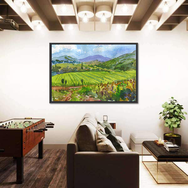 Watercolor Vineyard Landscape Canvas Wall Art