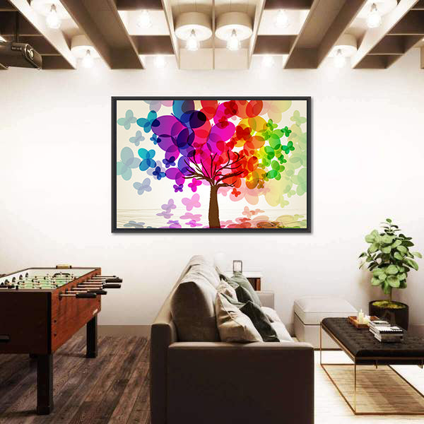 Abstract Colorful Tree with Butterflies Canvas Wall Art