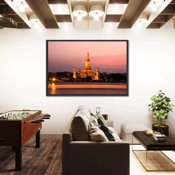 Wat Arun Temple At Sunset In Bangkok Thailand Canvas Wall Art
