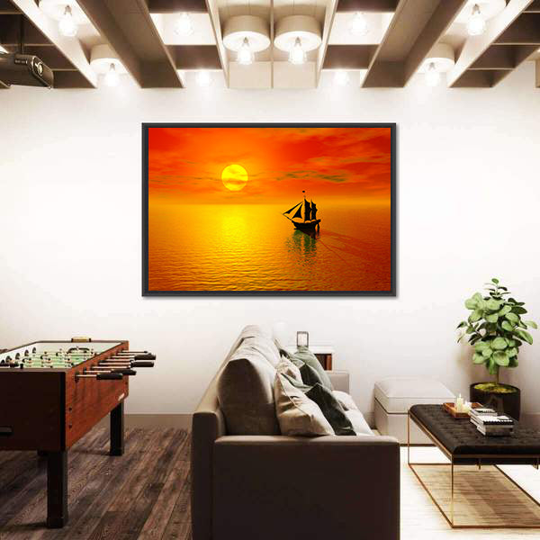 Old Boat Sunset Silhouette Canvas Wall Art