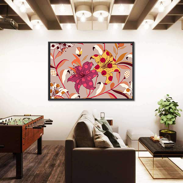Retro Polka-dot Lily Pattern Canvas Wall Art