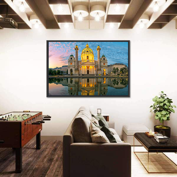 St. Charles Church Sunset Reflection Canvas Wall Art