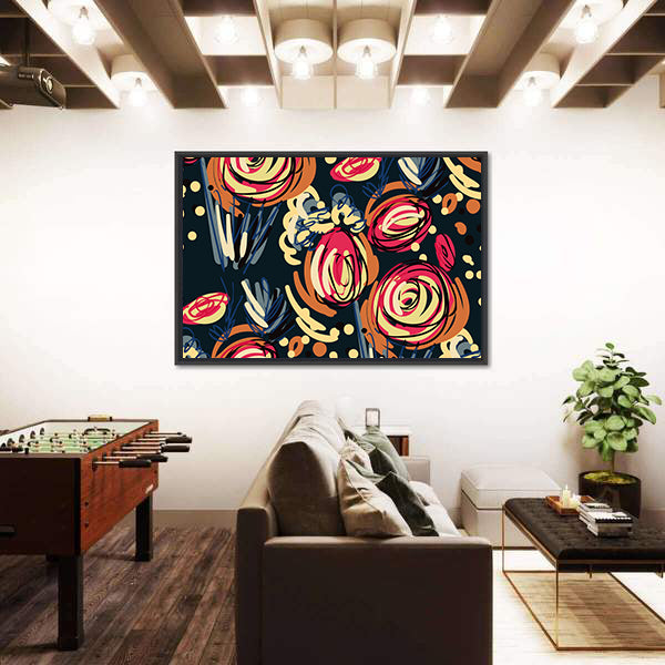 Abstract Colorful Doodle Rose Canvas Wall Art