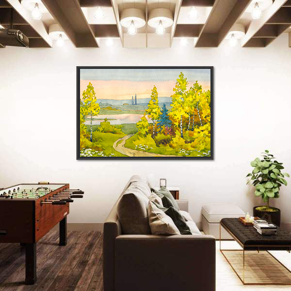 Watercolor Path To The Lake Canvas Wall Art