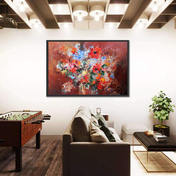 Abstract Bouquet with Red Poppies Canvas Wall Art