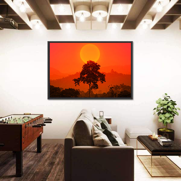 African Sunset with Big Tree Canvas Wall Art