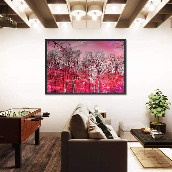 Surreal Pink Winter Forest Canvas Wall Art