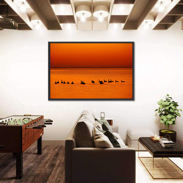 Family of Geese at Sunset Canvas Wall Art