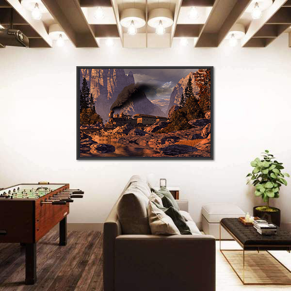 Old West Steam Locomotive at Sunset Canvas Wall Art