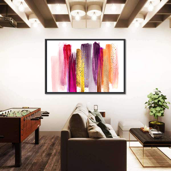 Watercolor Brush Strokes with Gold Highlights Canvas Wall Art