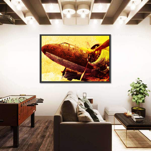 Grunge Old Military Plane Canvas Wall Art