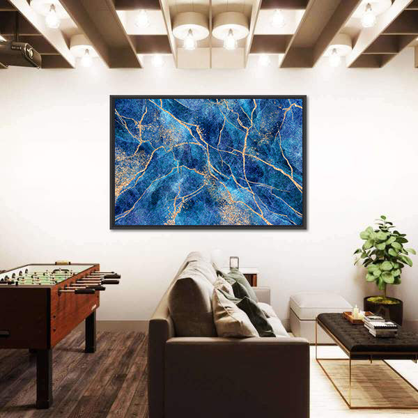Indigo Stone with Metallic Gold Veins Canvas Wall Art