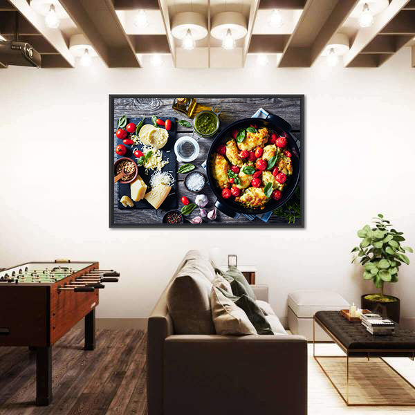 Baked Chicken Breast Rolls With Ingredients Canvas Wall Art