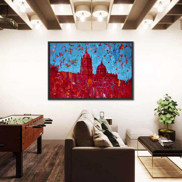 Monochrome Red Cathedral Cityscape Canvas Wall Art