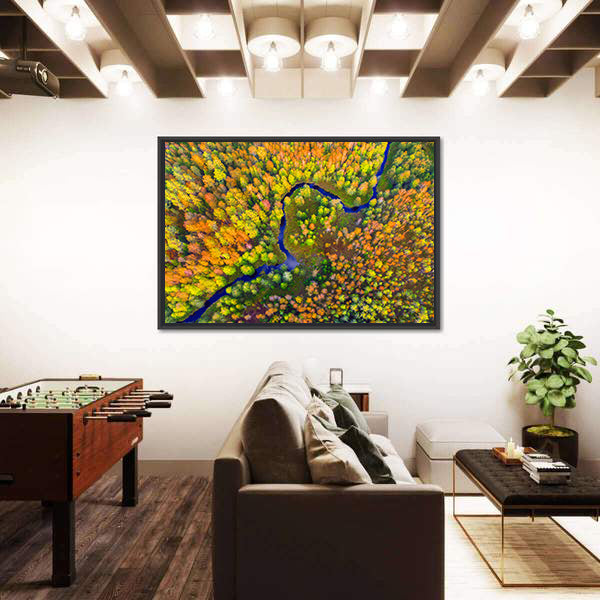 River In Autumn Forest Canvas Wall Art